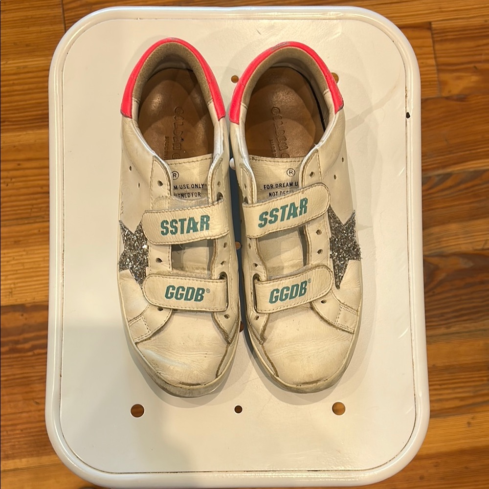 Golden Goose White and Pink Sneakers with Velcro Straps